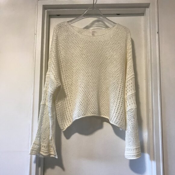 Lauren Conrad Scoop neck Open knit Cropped Sweater Bell sleeves XXL Off-white - Picture 8 of 8